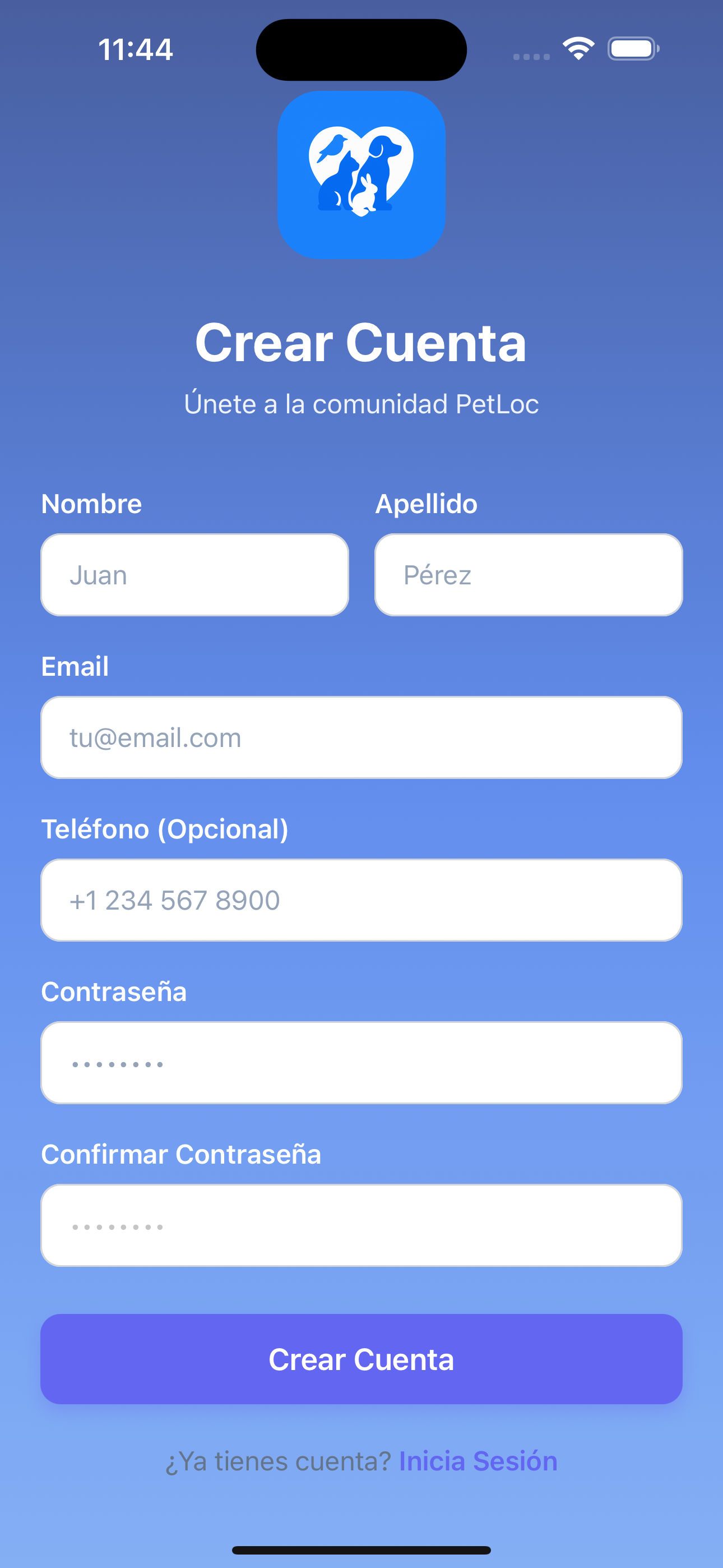 Pantalla de registro